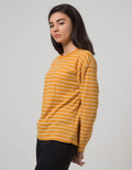 Phenomenal Knit Top Print Long Sleeve T-Shirt Stripes Pull Out the Needle