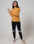 Phenomenal Knit Top Print Long Sleeve T-Shirt Stripes Pull Out the Needle