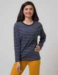 Phenomenal Knit Top Print Long Sleeve T-Shirt Stripes Pull Out the Needle