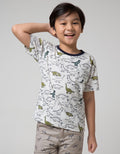 Little M Short Sleeve T-Shirt Fullprint Dino Kantong Fptd163:Misty Light Gr:M:Print:Short Sleeve T-Shirt