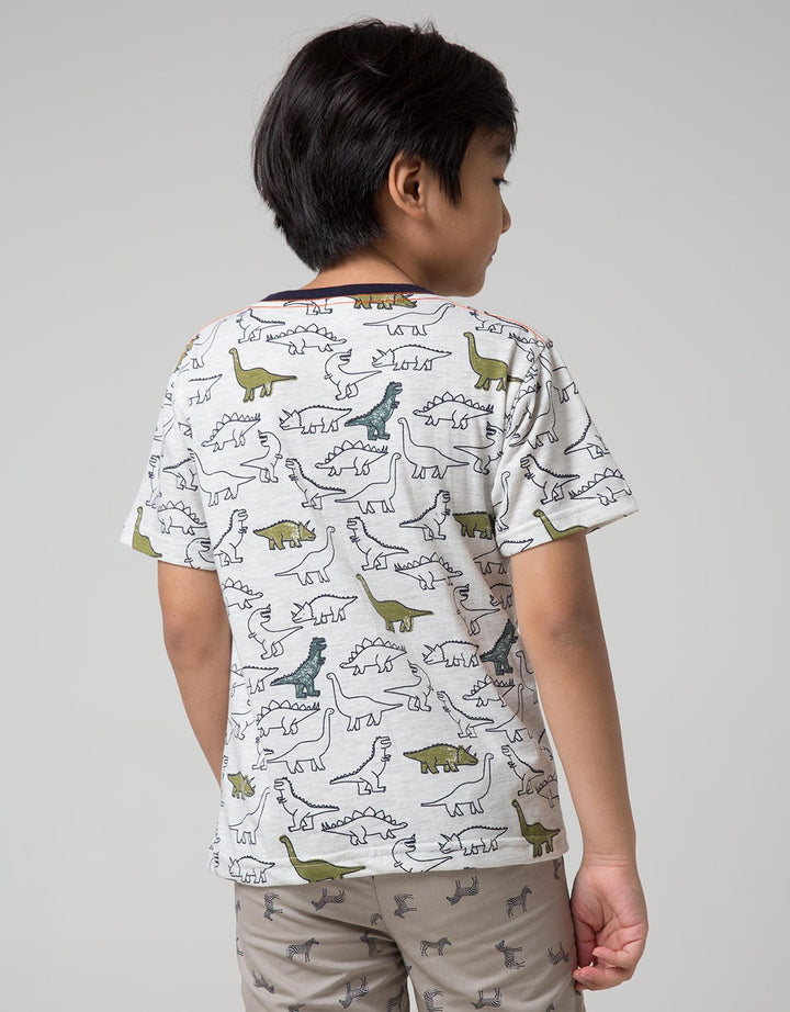 Little M Short Sleeve T-Shirt Fullprint Dino Kantong Fptd163:Misty Light Gr:M:Print:Short Sleeve T-Shirt