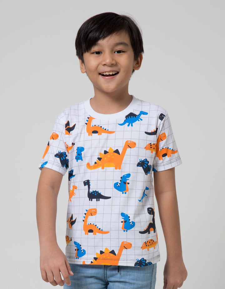 Little M Short Sleeve T-Shirt Fullprint Checked Dino