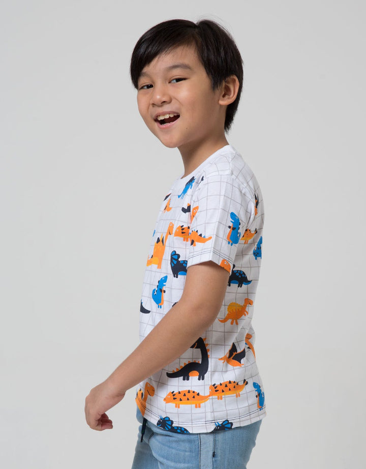 Little M Short Sleeve T-Shirt Fullprint Checked Dino