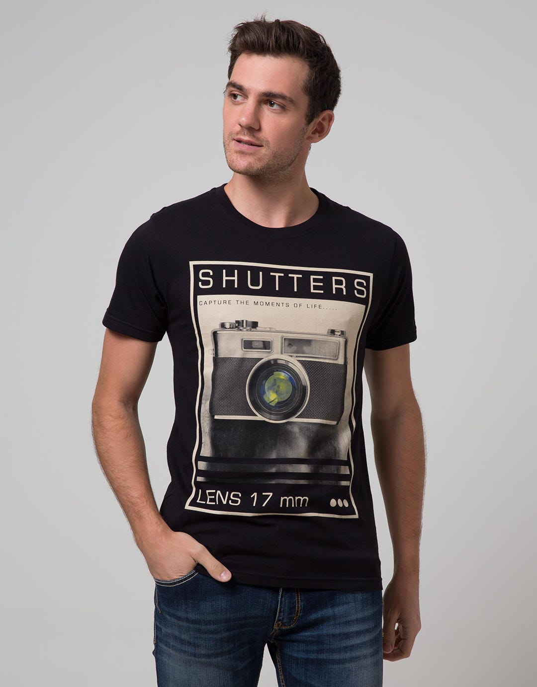 T Zone Men Casual Short Sleeve T-Shirt Photoprint Photography Shutters