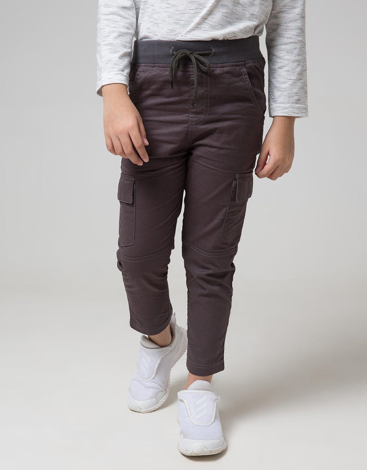 Little M Long Pants Woven Reguler Cargo Rib Karet Non Stretch