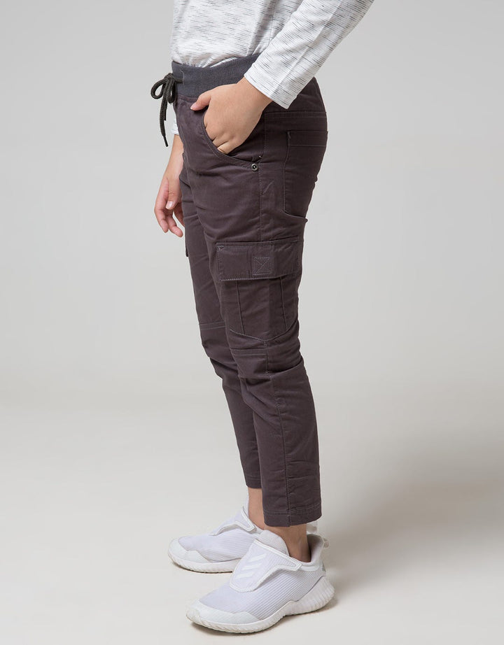 Little M Long Pants Woven Reguler Cargo Rib Karet Non Stretch
