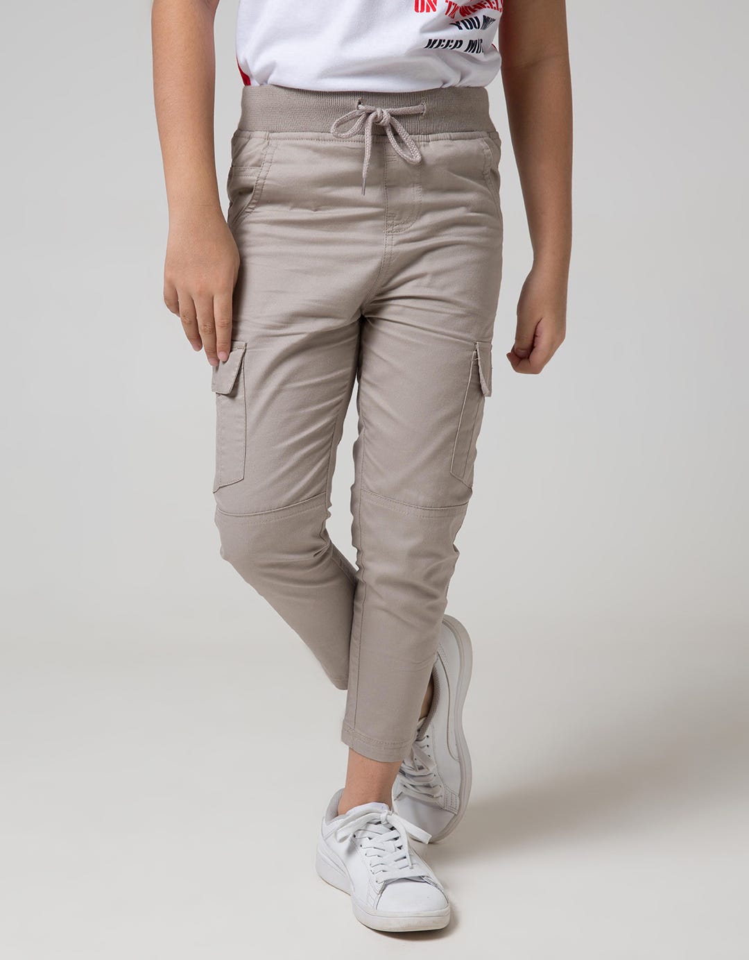 Little M Long Pants Woven Reguler Cargo Rib Karet Non Stretch