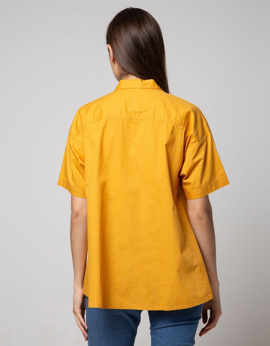 Nevada Short Sleeve Blouse Twill Oval Wooden Buttons
