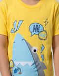 Little M Short Sleeve T-Shirt Print Hi Shark Laken Bordir