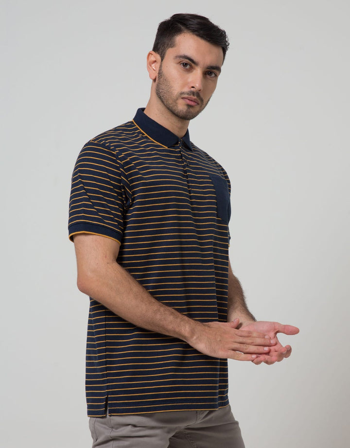 Nevada Short Sleeve Polo Shirt Stripe Single Feeder Slim Fit