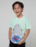 Little M Short Sleeve T-Shirt Stripe Shark Snap Flip Laken Bordir Velcro