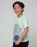 Little M Short Sleeve T-Shirt Stripe Shark Snap Flip Laken Bordir Velcro