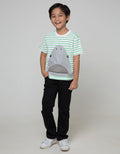 Little M Short Sleeve T-Shirt Stripe Shark Snap Flip Laken Bordir Velcro