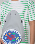 Little M Short Sleeve T-Shirt Stripe Shark Snap Flip Laken Bordir Velcro
