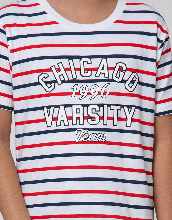 Little M Short Sleeve T-Shirt Stripe Chicago Varsity