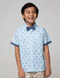Little M Short Sleeve Shirt Fullprint Car Kantong Dasi