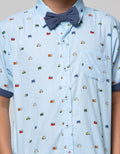 Little M Short Sleeve Shirt Fullprint Car Kantong Dasi