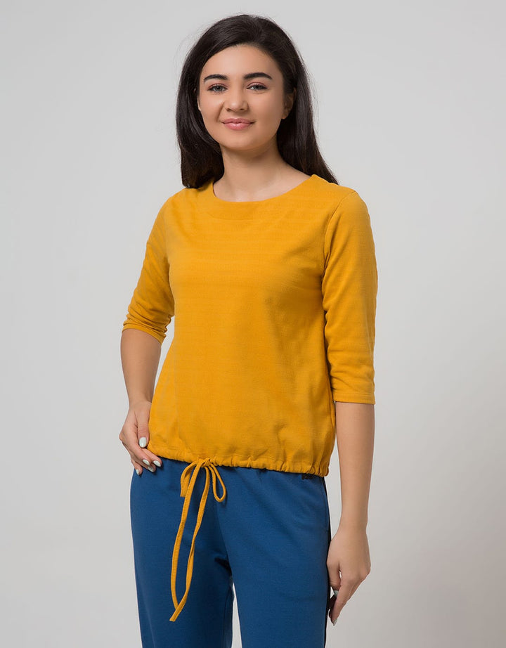 Phenomenal 3/4 Knit Top Plain T-Shirt Plain Drawstring