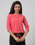 Phenomenal 3/4 Knit Top Plain T-Shirt Plain Drawstring