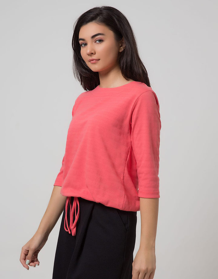 Phenomenal 3/4 Knit Top Plain T-Shirt Plain Drawstring