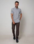 Stanley Adams Short Sleeve Shirt Stripe Slim Button Do