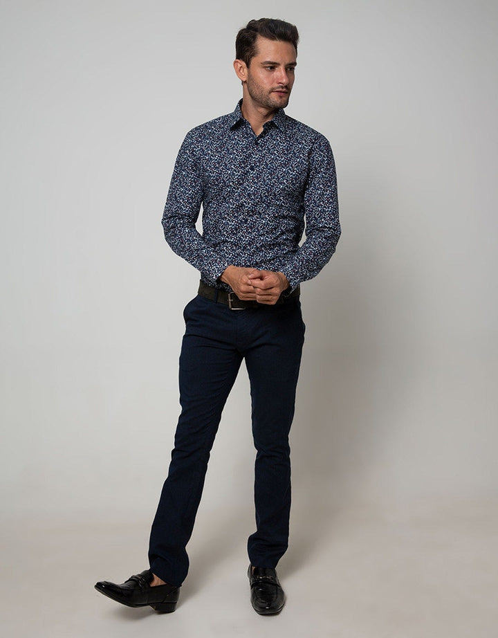 Stanley Adams Long Sleeve Shirt Print Slim Point Collar