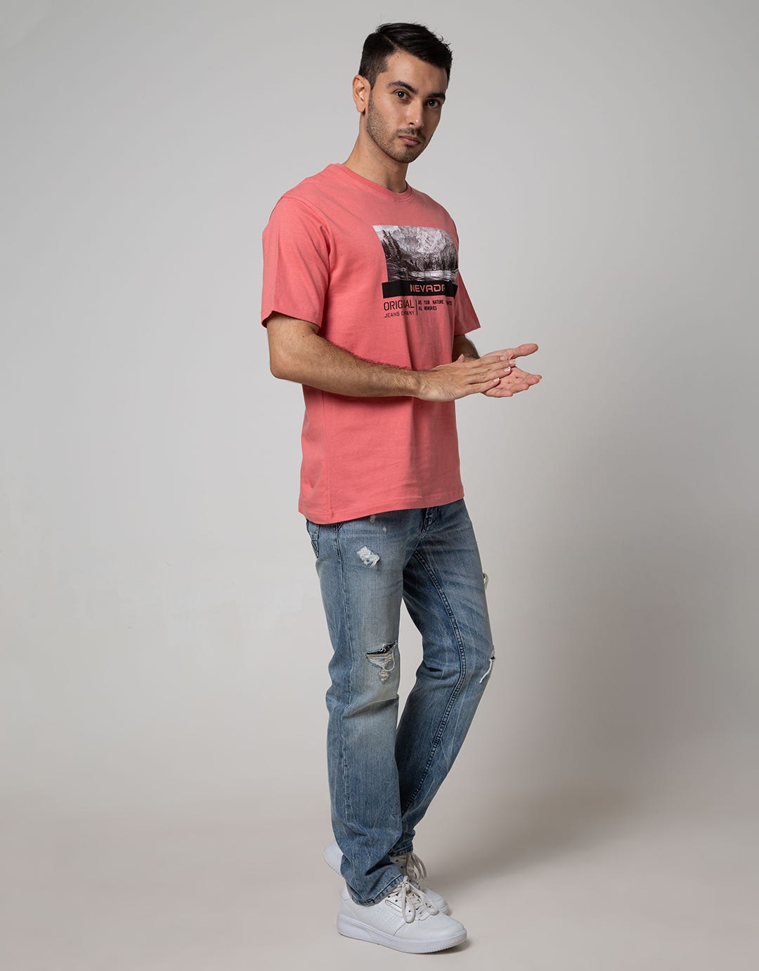 Nevada Men Denim Short Sleeve T-Shirt Print Photoprint