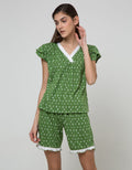 Cynthia Piyama Set Pants V Neck Motif Printed