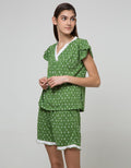 Cynthia Piyama Set Pants V Neck Motif Printed