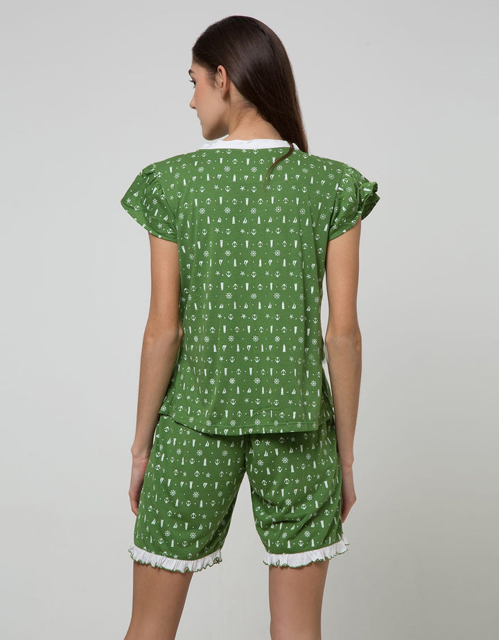 Cynthia Piyama Set Pants V Neck Motif Printed