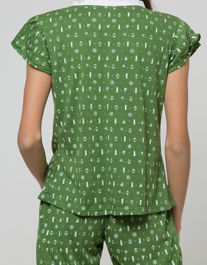 Cynthia Piyama Set Pants V Neck Motif Printed