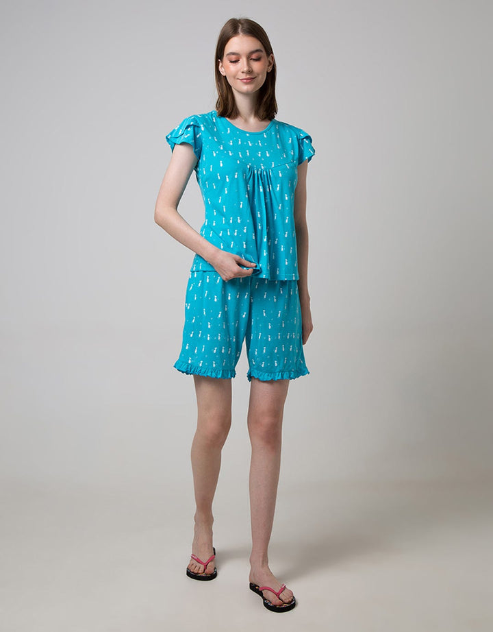 Cynthia Piyama Set Pants Round Neck Motif Printed Cat
