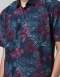 D'Red Print Daun Warna Kemeja Pria Lengan Pendek
