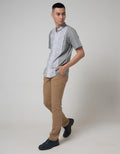 Red Cliff Small Stripe Kemeja Koko Pria Lengan Pendek