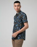 D'Red Leaf Print Short Sleeve Shirt