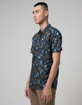 D'Red Leaf Print Short Sleeve Shirt