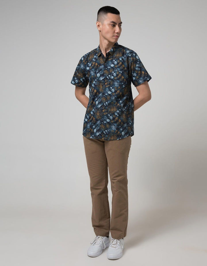 D'Red Leaf Print Short Sleeve Shirt