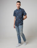 Red Cliff Men's Short Sleeve Leaf Print Shirt