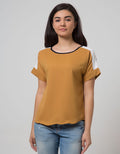 Minimal Short Sleeves Color Block Blouse