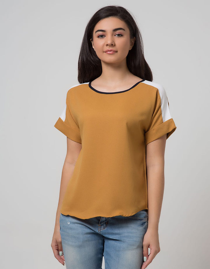 Minimal Short Sleeves Color Block Blouse