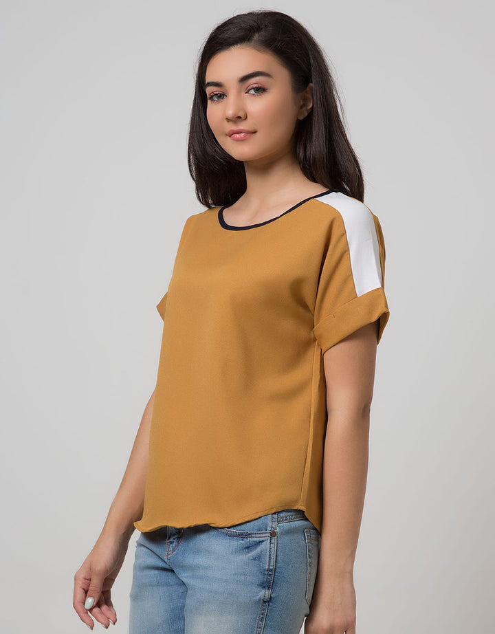 Minimal Short Sleeves Color Block Blouse