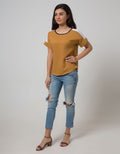 Minimal Short Sleeves Color Block Blouse