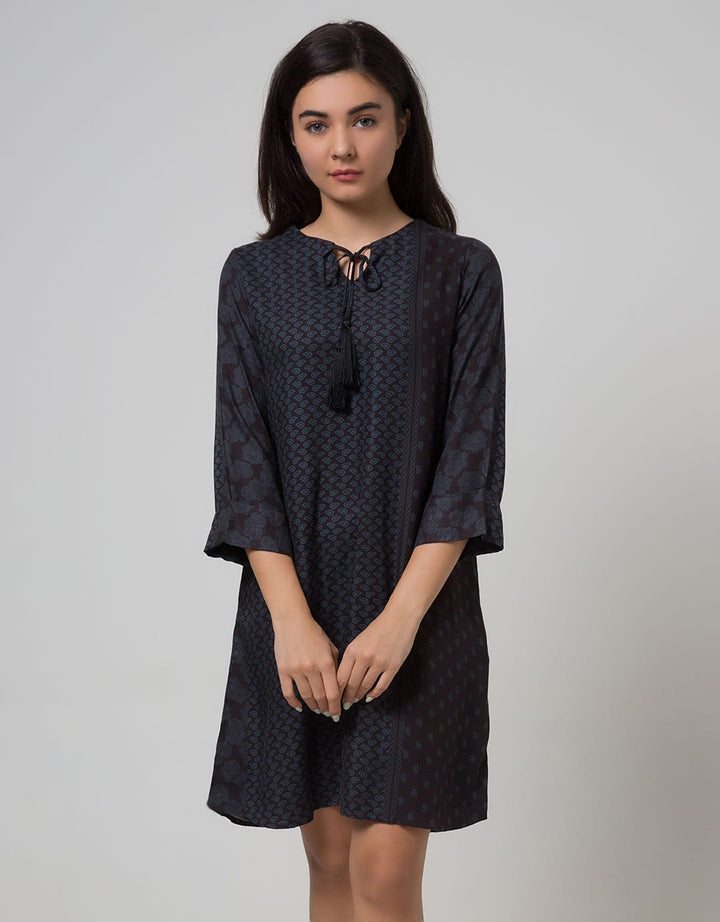 Minimal Indigo Paisley Dress