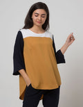 Minimal 3/4 Sleeve Color Block Blouse