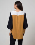 Minimal 3/4 Sleeve Color Block Blouse