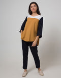 Minimal 3/4 Sleeve Color Block Blouse