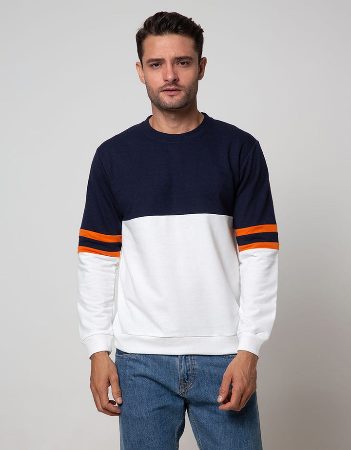 Details Sweatshirt Jumper R Neck Cut N Sewn With 2 Stripe On