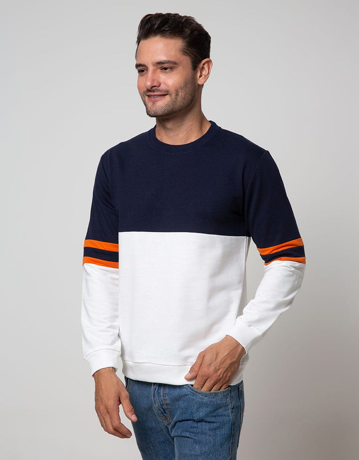 Details Sweatshirt Jumper R Neck Cut N Sewn With 2 Stripe On
