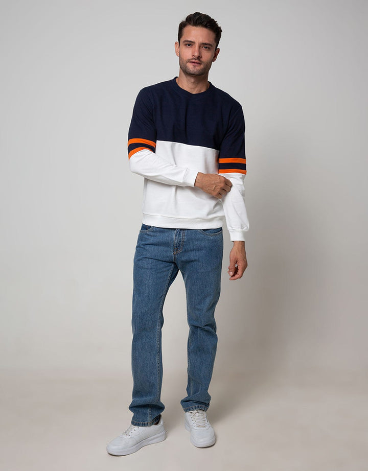 Details Sweatshirt Jumper R Neck Cut N Sewn With 2 Stripe On
