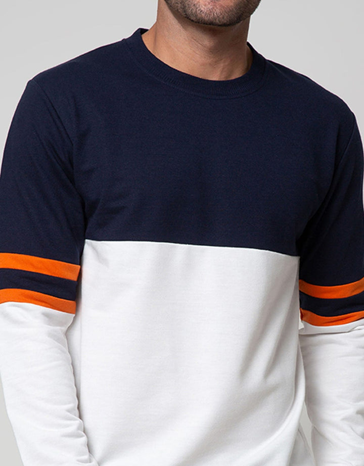Details Sweatshirt Jumper R Neck Cut N Sewn With 2 Stripe On